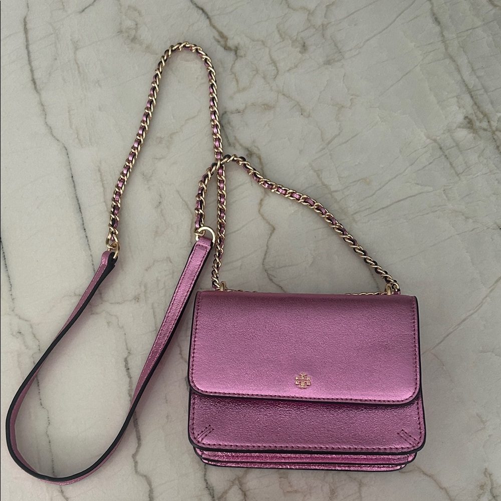 Tory Burch Metallic Pink Crossbody Bag